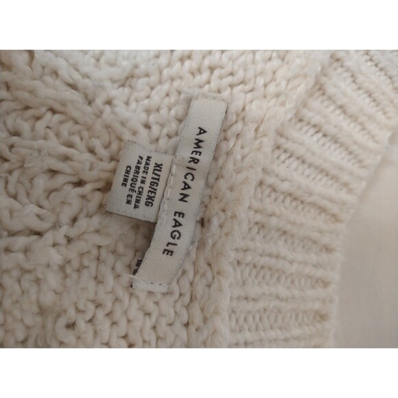 American Eagle Chunky Cable Knit Crop Sweater XL Cotton Blend Ivory Fisherman - Picture 9 of 10